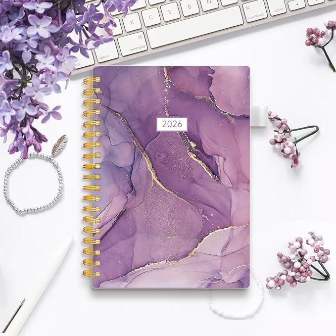 Planner 2026 -Weekly and Monthly Planner, AIMPEAK 2026 Weekly Planner with Tabs, Jan. 2026 - Dec. 2026, Calendar Planner for Women, Pen Loop, Flexible Cover, Spiral Binding, Purple Marble, 10"x7"