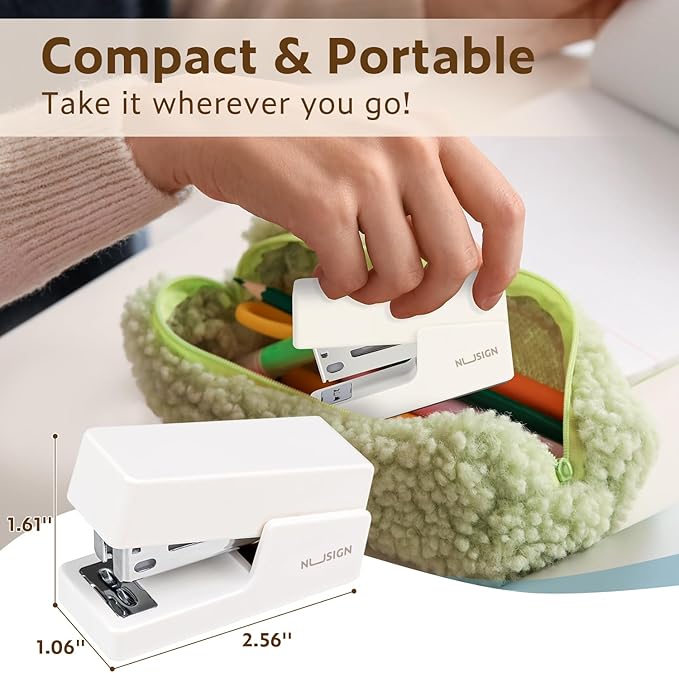 Mini Stapler with 830 Staples, Small Cute Desk Staplers, 25 Sheet Capacity, White