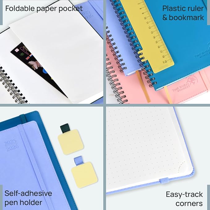 POPRUN 2025-2026 Weekly Planner 7.25'' x 8.25''Academic Spiral Appointment Book (July 2025-June 2026) with Quarter-Hourly Schedule, Monthly Tabs, Leather Softcover, Inner Pocket - Midnight Green