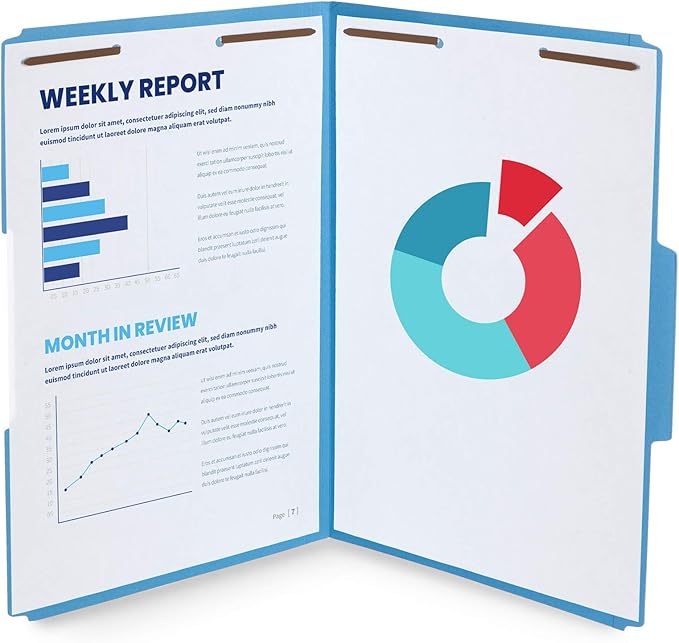 Blue Summit Supplies Blue File Folders with Fasteners, File Folders Legal Size, 1/3 Cut Reinforced Tabs, Durable 2 Prongs, Designed to Organize Standard Medical or Law Files, 50 Pack