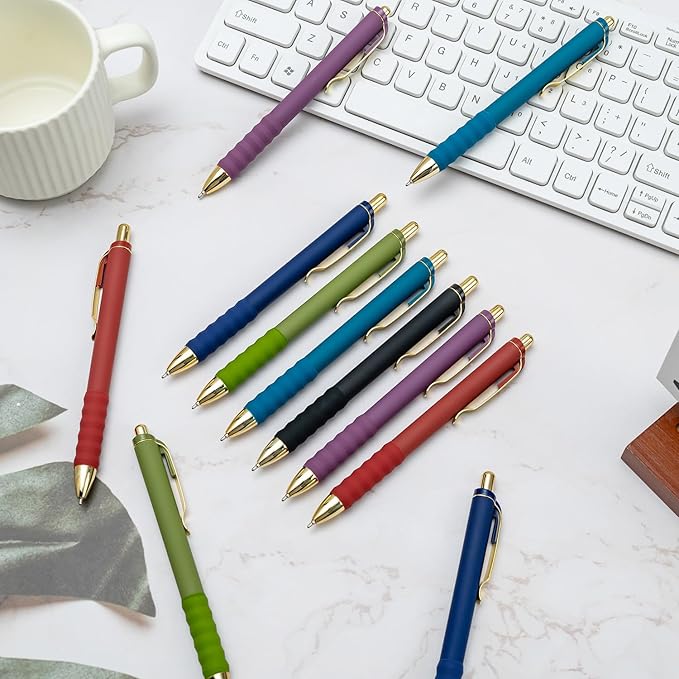 Linbsunne Ballpoint Pens Black Medium Point 1mm Pen with Super Soft Grip Ball Point Pen for Men Women Retractable Pens (Vintage-12 pcs)