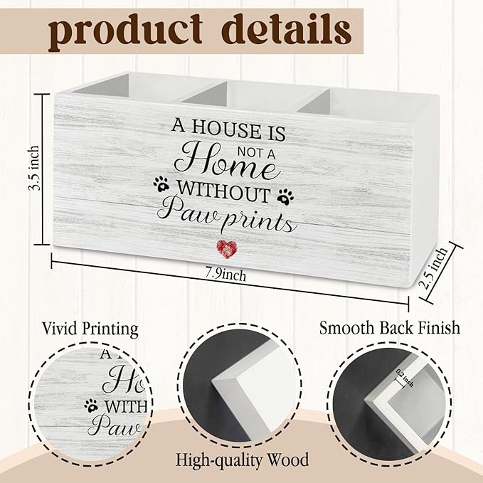 Dog Pen Pencil Holder Organizer for Desk Accessories, Dog Mom Dad Lovers Gifts, a House Is Not a Home Without Paw Prints Wooden Box Sign Desk Decor for Home Decoration, Pet Lover Gifts