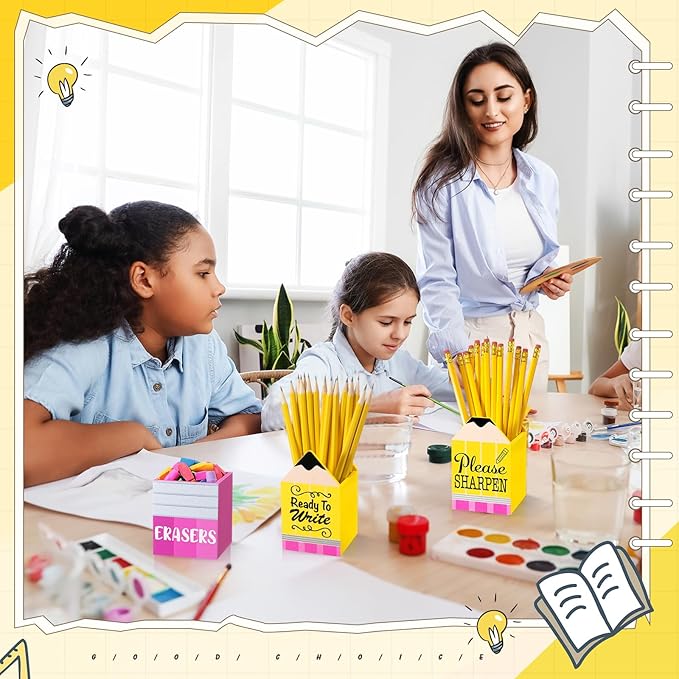 3 Pcs Sharp and Dull Pencil Holder Eraser Buckets Wooden Shaped Dispenser Finished Pen Holder No DIY for Back to School Teachers Classroom Management(Classic)