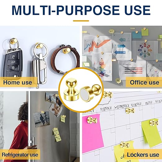 MIKEDE Whiteboard Magnets - 60pcs Small Gold Neodymium Refrigerator Magnets for Whiteboard, School, Classroom, Kitchen and Map