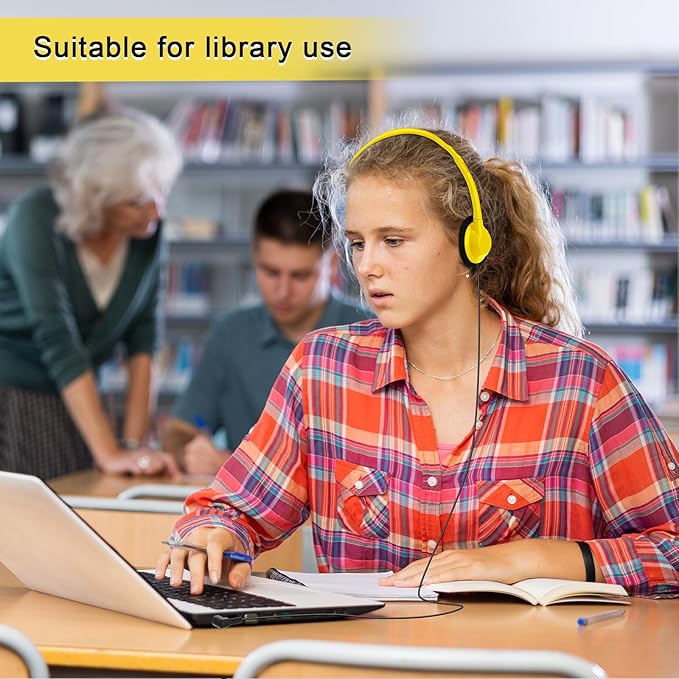 Yunsailing 30 Pack Class Set Headphones for Students Bulk School Headsets Earphones with 3.5mm Jack Classroom Must Haves Teacher Supplies for Adults Laptop Computer(Light Yellow)