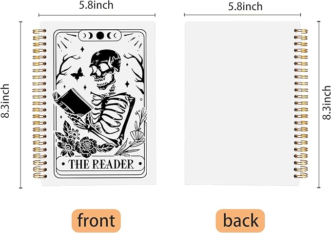 The Reader Tarot Journal Notebook - Book Lovers Readers Gifts, Bookworm Gifts, Gothic Skeleton Notebook Journal, Goth Gifts for Women, Gothic Office Supplies, Spiral Notebook 5.5x8.3