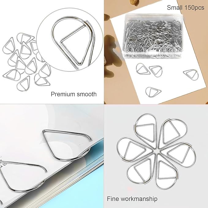 150 Pcs Small Silver Paper Clips Cute Paperclips Decorative Waterdrop Clips Basic Office Supplies for Photo Wedding Invitations