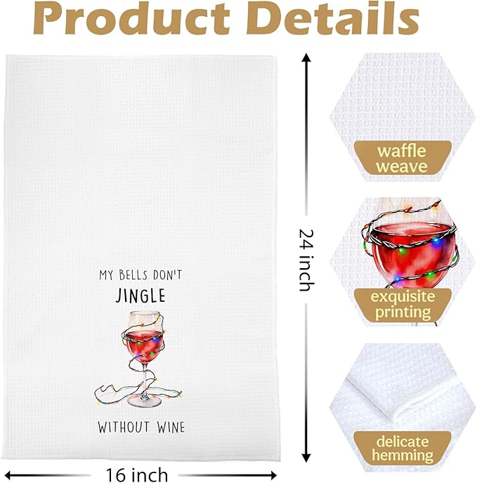 Christmas Wine Kitchen Towels - Wine Lover Gifts Dish Towels, Christmas Bar Decor, Bartenders Gifts Decorative Waffle Hand Tea Towel, 16x24 Inches