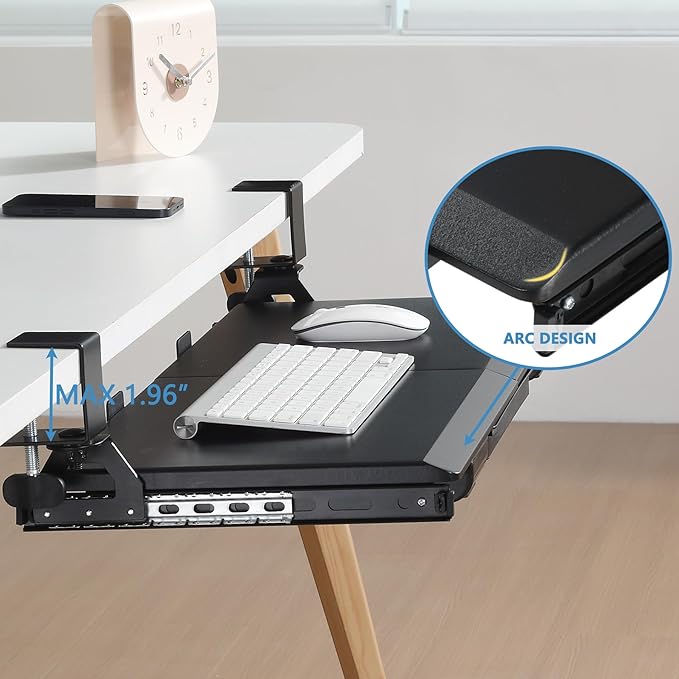 ETHU Keyboard Tray Under Desk, Pull Out Keyboard & Mouse Tray with C-clamp, Ergonomic Desk Keyboard Tray Slide Out, Pull Out Platform Drawer for Home and Office(Black)