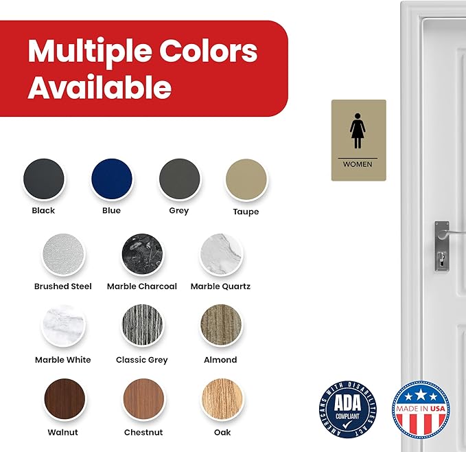 Promot Men and Women Restroom Sign – ADA Braille Bathroom Sign for Business, Self-Adhesive, 9" x 6", Commercial Door Signage, Office Wall Decor - Taupe