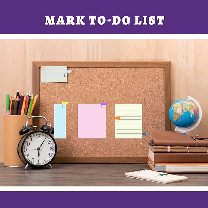 Colored Flag Travel Map Push Pins, 400 Pack Multicolored Decorative Map Tacks Assorted 8 Colors, Plastic Head for Cork Bulletin Board, Picture Hanging at Home Office School