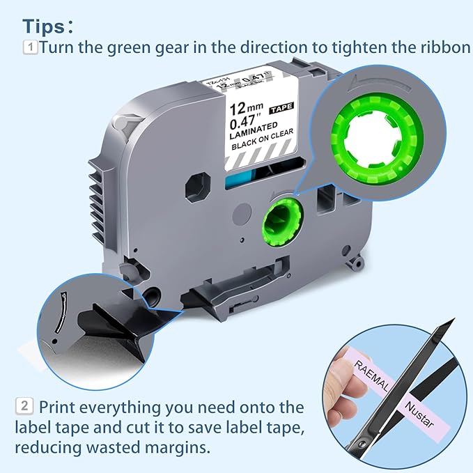 Compatible with Brother P Touch Colored Label Tape TZe 131 231 MQ531 MQP35 MQE35 Pastel Label Maker Tape Made for Brother P-Touch PT-D210 PT-D220 Label Maker, Clear/White/Purple/Pink/Blue