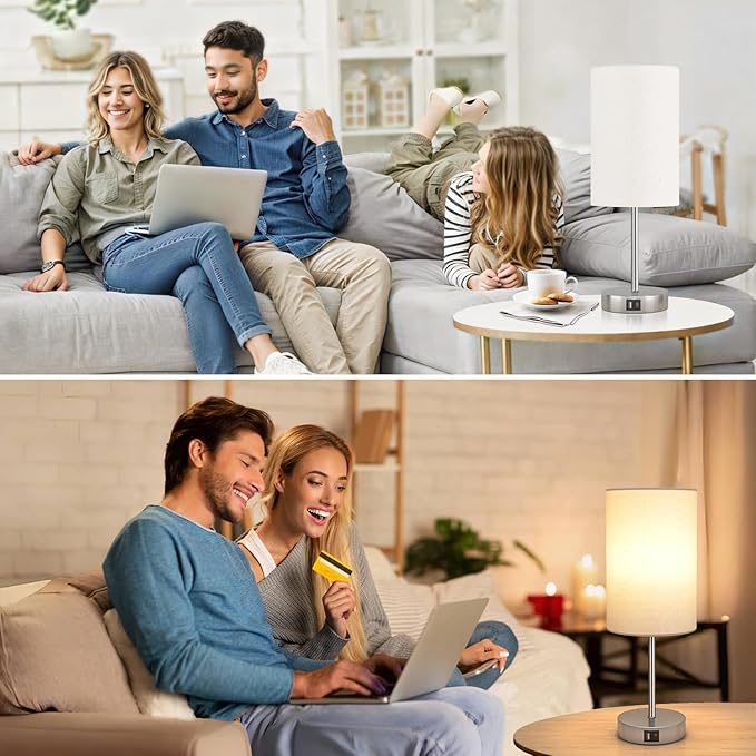 AKASUKI 18Inch Table Lamp with Dual Charging Station, 3 Way Dimmable Touch Lamp for Bedroom, Living Room, Office(LED