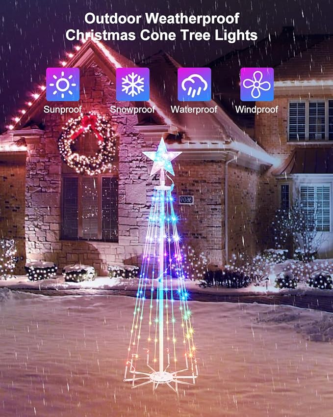 Smart Christmas Tree Lights, 4Ft 110 LEDs Outdoor Christmas Cone Tree Lights Music Sync with APP Control, DIY 16 Million Colors Changing Prelit Artificial Tree Lights for Indoor Christmas Decoration