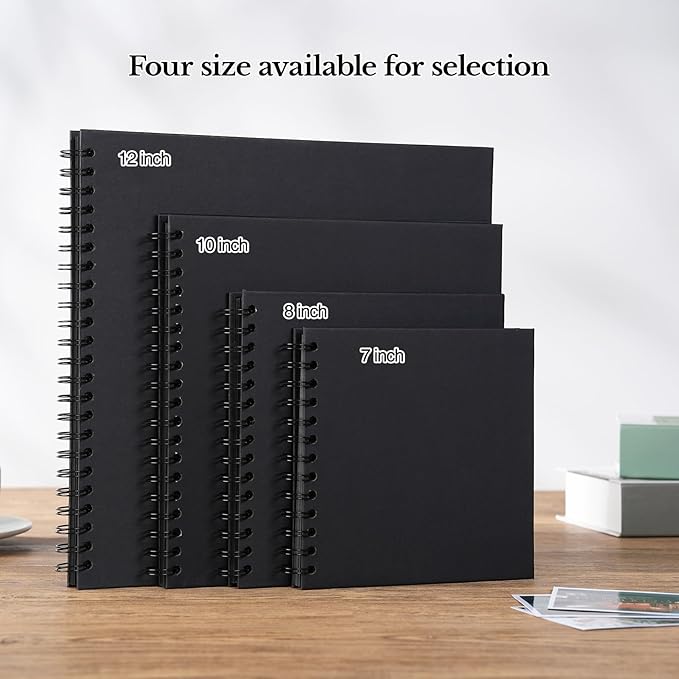 potricher 10 x 10 Inch DIY Scrapbook Album 40 Pages Hardcover Kraft Paper Scrap Book Photo Albums Memory Book for Wedding and Anniversary Family (Black, 10 Inch)