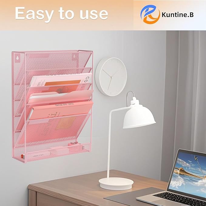 Kuntine.B Wall File Organizer Office Hanging Magazine Holder Wall File Organizer for Office Home (Pink, 6 Tier)