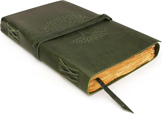 LUXEORIA Tree Of Life Leather Journal for Women and Men, Handcrafted Leather Journal for Writing Womens, Sketchbook, Travel Diary with Unlined Deckle Paper, Dark Green 8x13