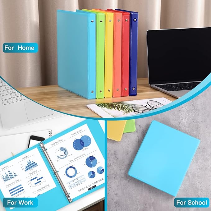 1-inch 3 Ring Binder with 2 Interior Pockets, 1'' Basic Binders Holds US Letter Size 8.5'' x 11'' Paper - Versatile Binders for Office, Home, and School Use, 6 Pack (6-Color Assorted)