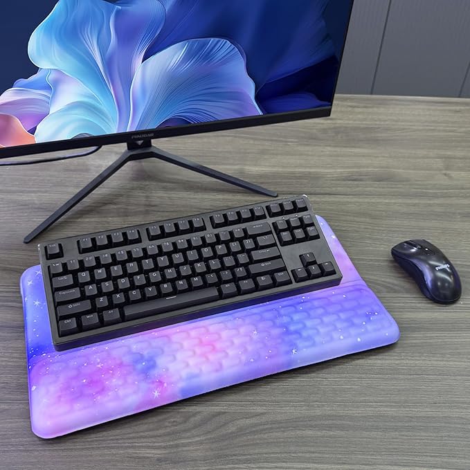 Computer Keyboard Stand with Wrist Rest, Ergonomic Tilted Keyboard Holder - Keyboard Riser with Wrist Pad - Keyboard Tray Support for Office Home -Colorful Stars