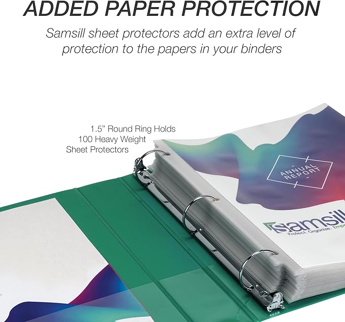 Samsill 1.5 Inch 3 Ring Binder, Made in USA, Economy Round Ring, Clear View Cover, 325 Sheet Capacity - for School, Home, Office - Forsest Green