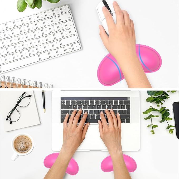 Dapesuom Mouse Wrist Rest, Ergonomic Memory Foam Mouse Wrist Support, Leather Hand Rest Pad Cushion for Gaming, Office, Laptop, Wireless Mouse, Men, Women, Pain Relief & Easy Typing, Hot Pink