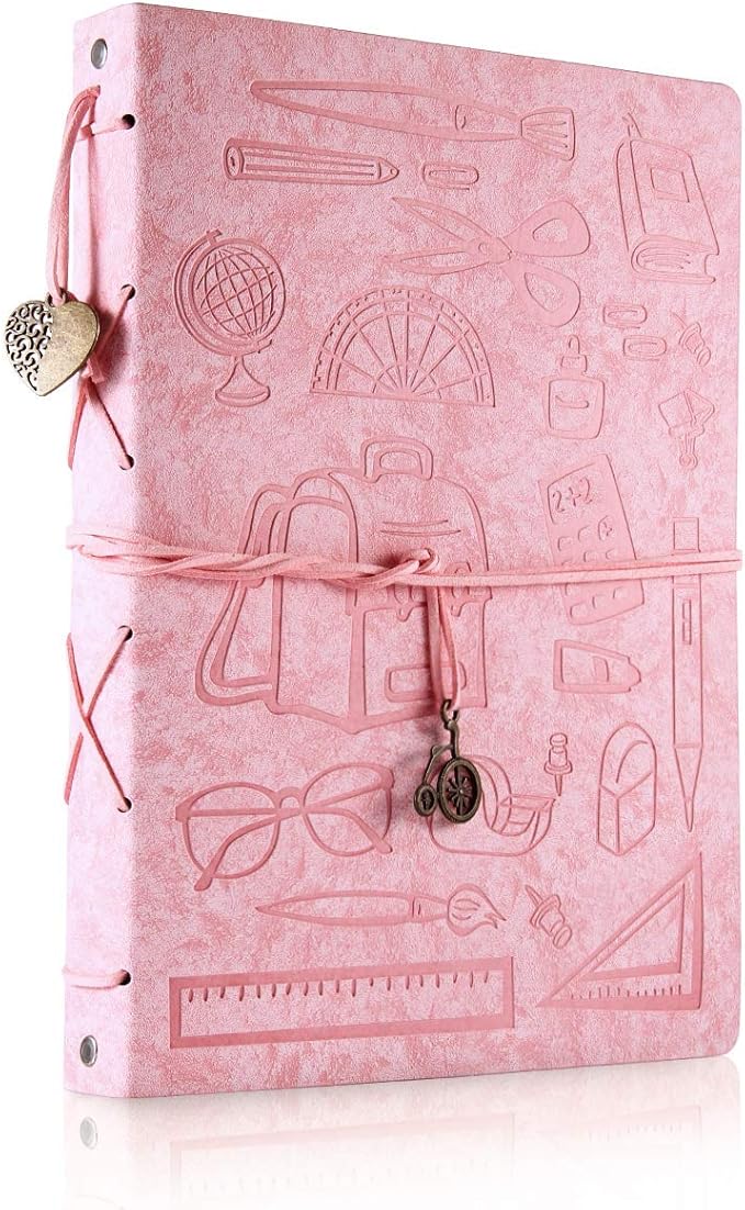 ThxMadam Leather Pink Scrapbook Album with 60 Pages Present Scrapbooking Supplies Kits for Birthday Day Gift for Teacher Student Kids Friend Travelling Scrapbook Family Scrap Book