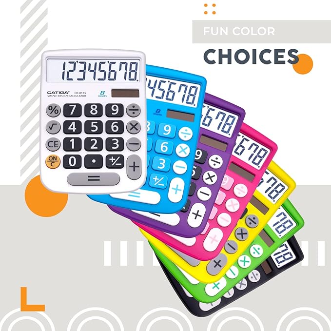 CATIGA Desktop Calculator 8 Digit with Solar Power and Easy to Read LCD Display, Big Buttons, for Home, Office, School, Class and Business, 4 Function Small Basic Calculators for Desk, CD-8185