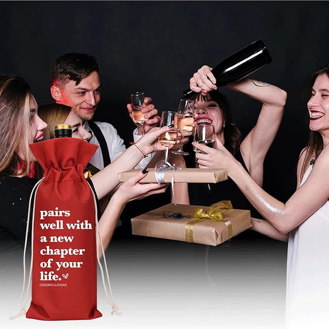 XFW Red Funny New Chapter Wine Bag New Beginnings Gifts for Women Men Farewell Gifts for Friends Going Away Gifts for Coworkers Women Men Moving Away Gifts for Friends New Teacher Gifts