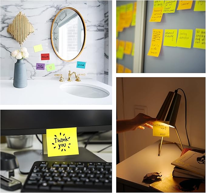 24 Pack Sticky Notes Small,2 x 1.5In Super Sticking Power Memo Pads,12 Assorted Colors Self-Stick Pads,100 Sheets/Pad Strong Adhesive Notes for Home,School,Office,Use on Walls,Doors,Windows