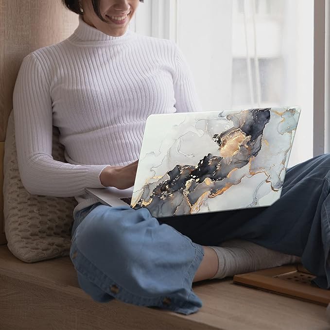 KEROM Compatible with MacBook Air 15 inch Case 2025 2024 2023 M4 M3 M2 A3241 A3114 A2941, Protective Plastic Hard Shell & Keyboard Cover for Mac Air 15 inch Case M4 M3 M2, Has Logo Cutout, Blue Gold