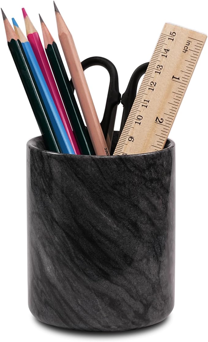 Marble Toothbrush Pen Holder - Black Pencil Cup for Office Desk Aesthetic, Toothpaste Makeup Brush Organizer for Bathroom Sink Vanity Accessories, Utensil Container for Kitchen Countertop