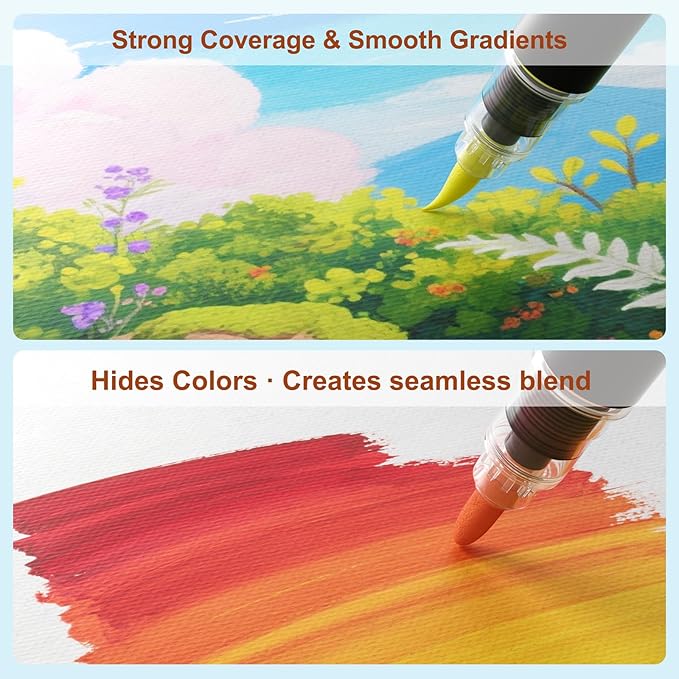 SUNEE 30 Colors Acrylic Paint Markers, Dual Tip with Bullet and Brush Tip Paint Pens with Automatic Ink Control System, Coloring Markers for Rock, Wood, Canvas, Glass DIY Crafts Art Supplies Kit