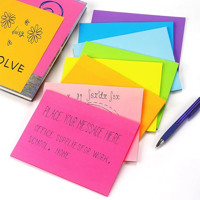 Sticky Notes 8x6 inch Bright Colors Self-Stick Pads 8 Pads/Pack 35 Sheets/Pad Total 280 Sheets