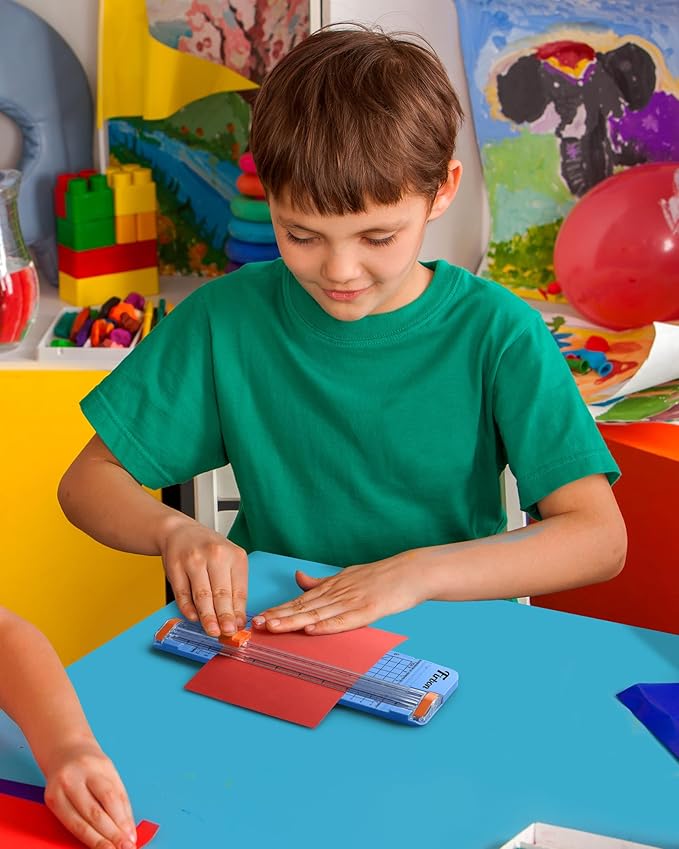 Firbon Blue A5 Paper Cutter, Straight Small Paper Trimmer with Side Ruler for Scrapbooking Craft, Paper, Coupon, Label, Cardstock