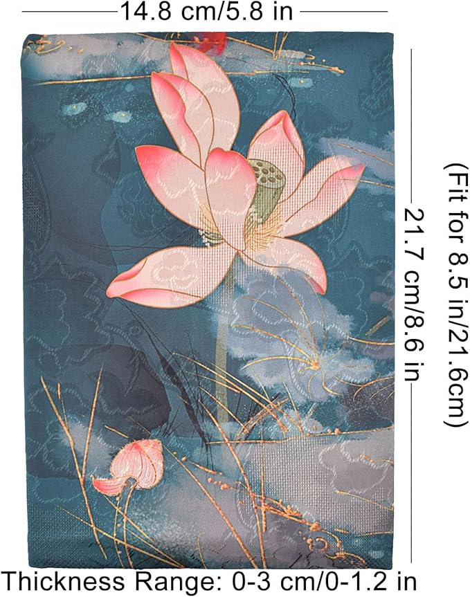 BLBMH Book Cover for Paperbacks- Adjustable Fabric BookJacket Cover Protector Fit for 5.5x8.5 inch Hardcover Softcover Book Novels Notebook Bible Book Lovers Gifts - Lotus 8.5in