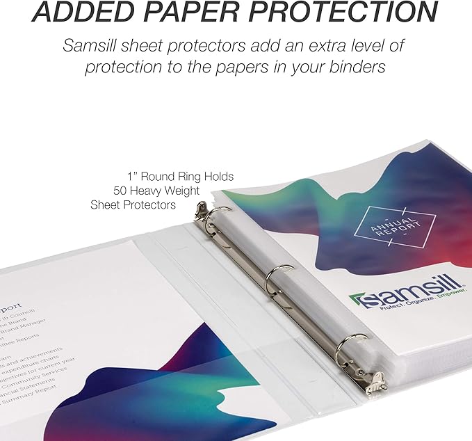 Samsill Durable 1 Inch Binder, Made in The USA, Round Ring Customizable Clear View Binder, White, 4 Pack (MP48437)