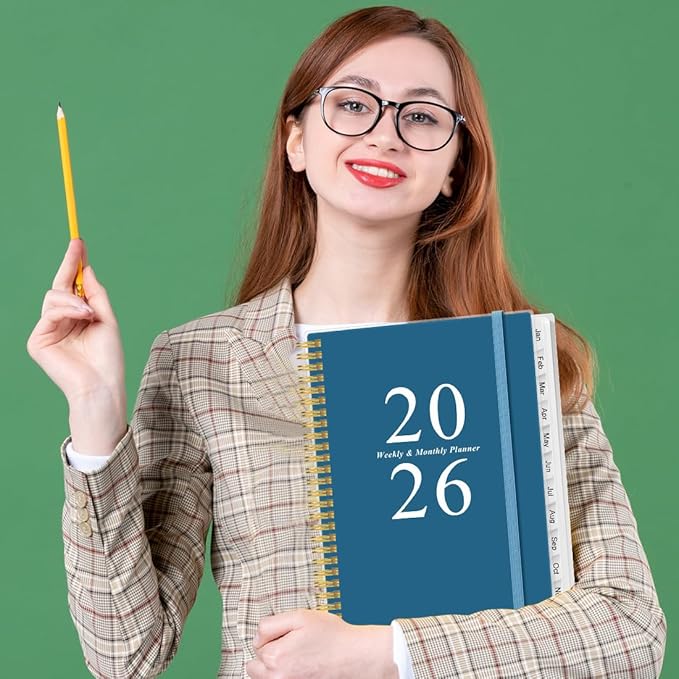 2026 Planner - Planner 2026 from January 2026 to December 2026 with 12 Monthly Tabs, Flexible Cover, Inner Pocket, 8.5" x 11", Blue