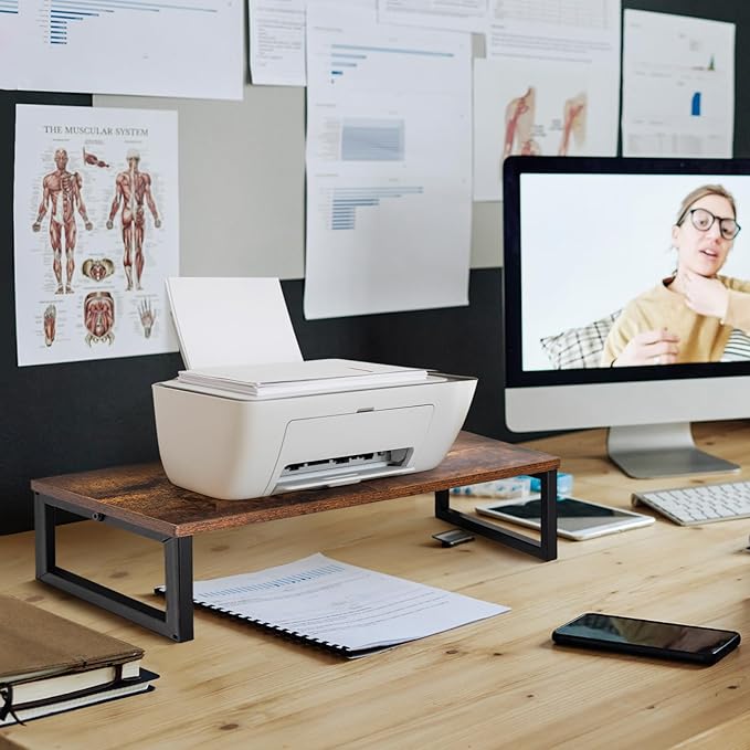 ARCOBIS 20 Inch Monitor Riser, Wood & Metal Computer Monitor Stand Riser for Desk, Rustic Brown