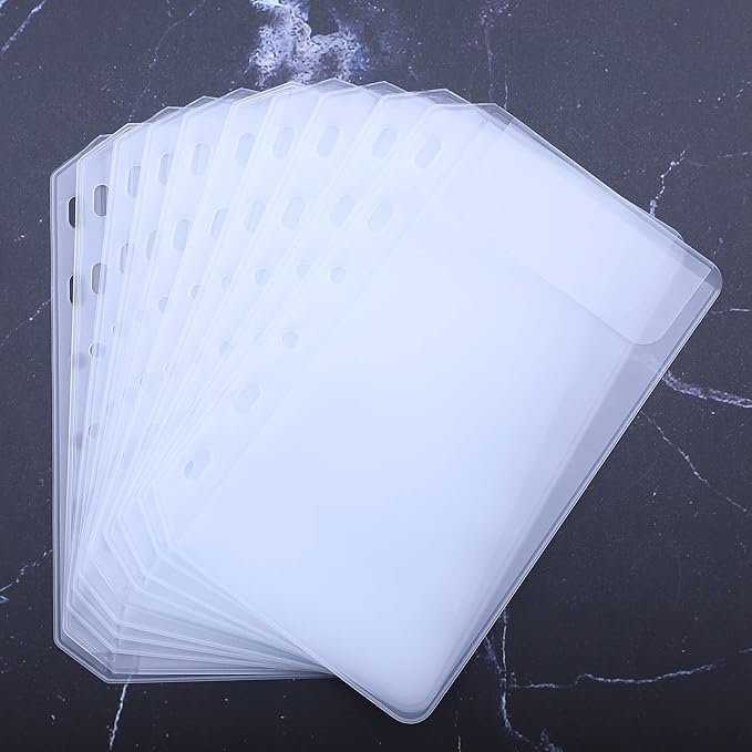 Antner 12PCS A7 Mini Binder Pockets 6-Hole No Zipper Budget Cash Envelopes Money Organizer for A7 6 Ring Binder Wallet, Clear Zipless Cash Stuffing Envelopes Planner Inserts Loose Leaf Filling Bags
