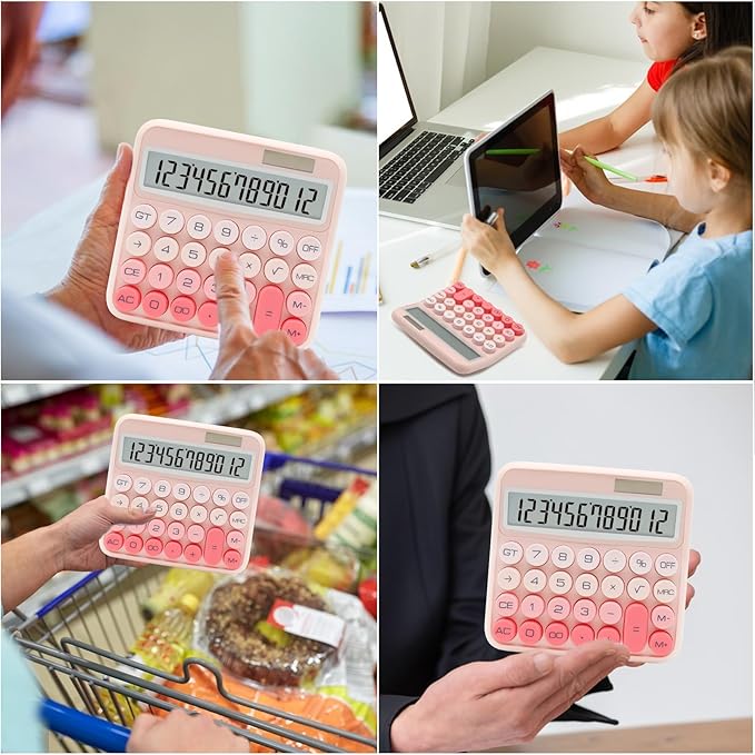 Gradient Pink Calculator, UPIHO Standard Calculator 12 Digit with Large LCD Display and Big Buttons, Pink Office Supplies for Women, Cute Desk Accessories for Office,School, Home, Business