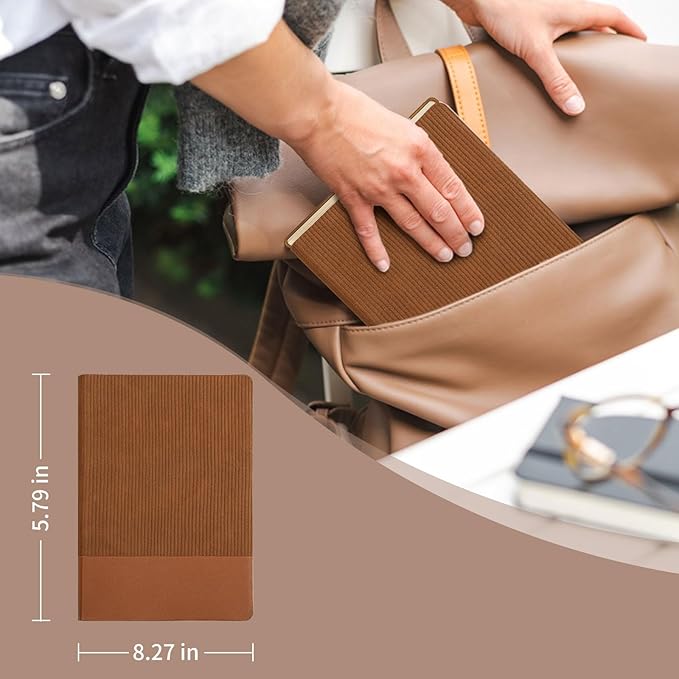 Lined Journal Notebook for Work College Ruled Note Book 5.79"x8.27" A5 PU Leather Daily Journaling 216 Pages for Women Men Writing Home School Supplies Business (Brown)