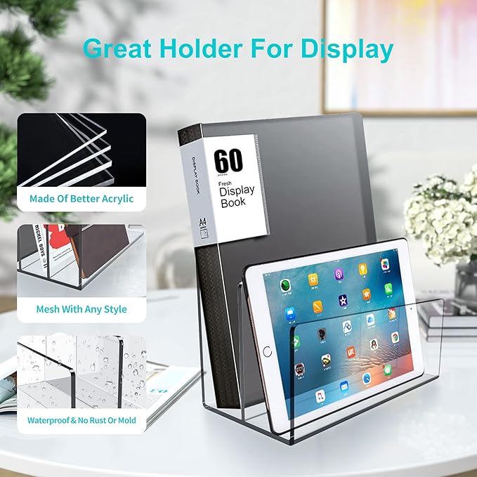 Boloyo Acrylic File Holder,1PC 2 Sections Clear File Organizer Mail Letter Sorter Desktop Folder Holder for Home Office School Envelope Bill Filling Paper Document