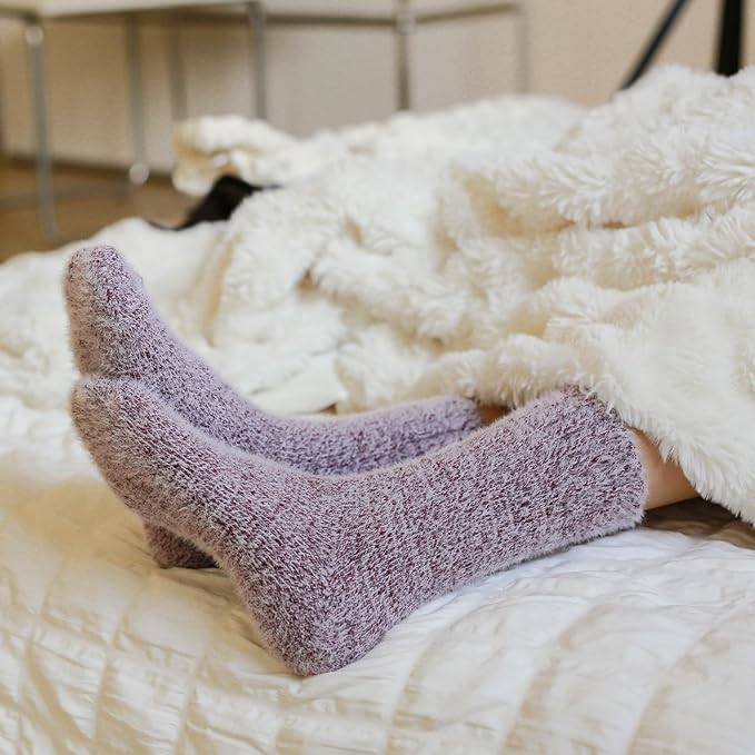SISOSOCK 5 Pairs Fuzzy Soft Cozy Fluffy Socks for Women, Casual Warm Sleep Comfy Socks, Thick Winter Plush Gifts for Women