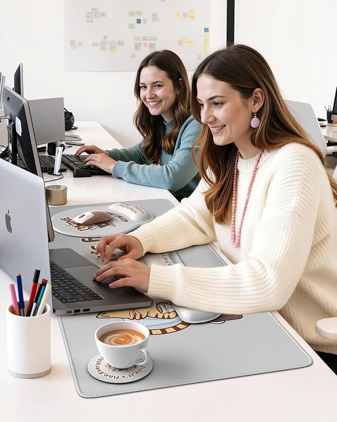 HAOCOO 4-in-1 Desk Cover Mat, Ergonomic Keyboard Wrist Rest, Wrist Support Mousepad with Coaster Set, Extended Desktop Pad Waterproof, Non-Slip Base Desk Accessories Mat for Office Decor