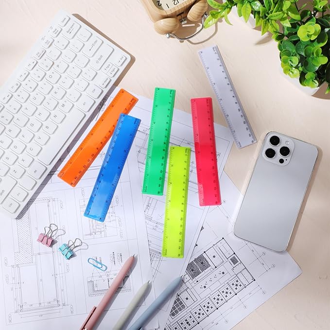 Zonon 6 Pcs 6 Inch Ruler Bulk Colorful Plastic Flexible Straight Metric Rulers with Centimeters and Inches Drafting Measuring Tool for Classroom School Students Education