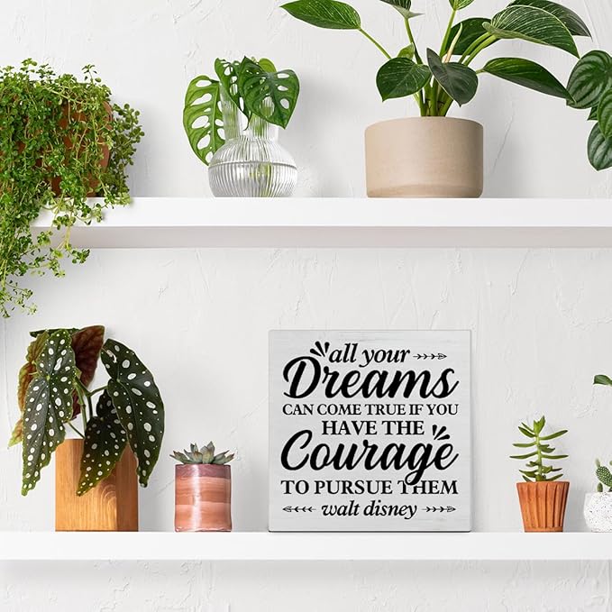 Inspirational Quote Decorative Wooden Box Sign All Your Dreams Can Come True Wood Block Plaque Decor Farmhouse Home Office Shelf or Wall Display 5x5 Inches