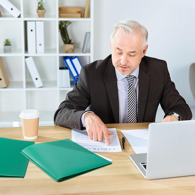 Patelai 48 Pcs Plastic Folders with 2 Pockets and 3 Prongs Home Folders with Card Slot Letter Size Heavy Duty Report Covers for Back to School(Green,Diamond)