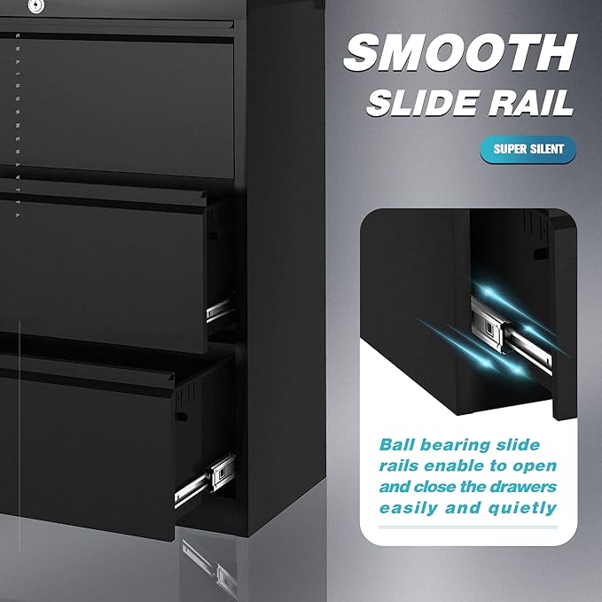 3 Drawer Lateral File Cabinet, Metal Lateral File Cabinets with Lock, Legal Size Steel Lateral Filing Cabinet for Office and Home