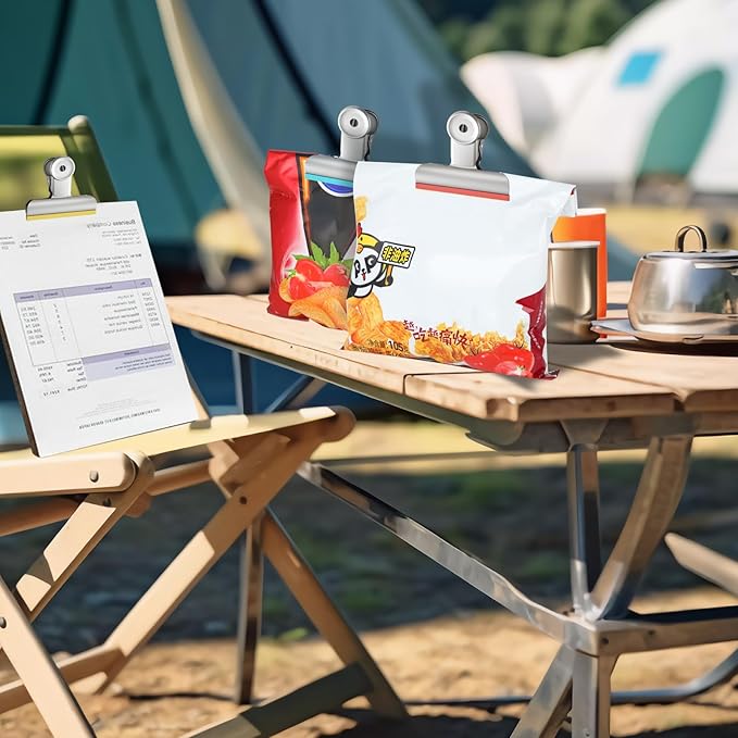 HOUSE AGAIN 12 Pack Stainless Steel Chip Bag Clips Covered with Silicone NO More Sharp Edges, Bulldog Clips for Food Bags Air Tight Seal, Heavy Duty Binder Paper Clips for Kitchen and Office, 3 Inches