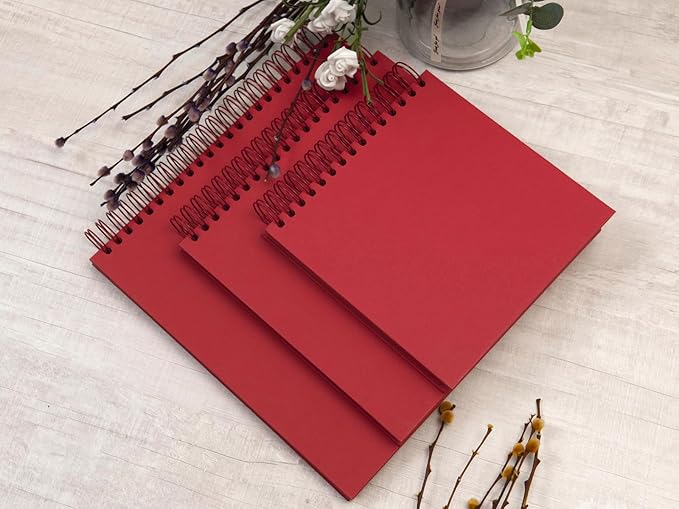 potricher 8 x 8 Inch DIY Scrapbook Photo Album 80 Pages Thick Kraft Blank Red Paper Memory Book for Wedding and Anniversary Family (Red, 8 Inch)